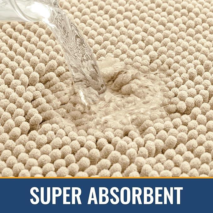 Arotive Bathroom Rugs 34x21, Extra Soft Absorbent Shaggy Chenille Bath Rugs, Machine Washable Rubber Backing Non-Slip Bath Mats for Bathroom Floor Tub and Shower, Home Decor Accessories, Beige - ModernBath