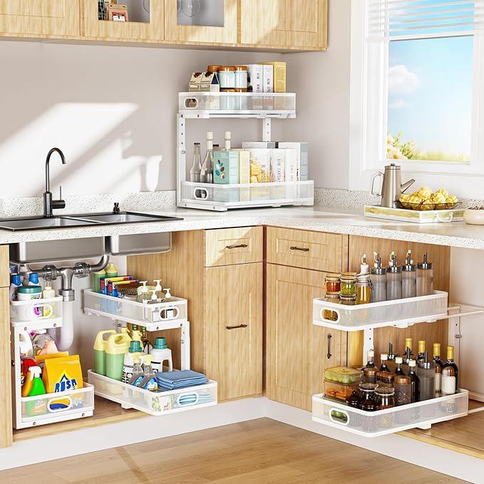 Under Sink Organizer, High Adjustable 2 Tier Under Sink Organizers and Storage, Slide Out Metal Cabinet Organizers, Pull Out Sink Storage Drawer Shelf for Kitchen Bathroom Cabinet, White, 1 Pack - ModernBath