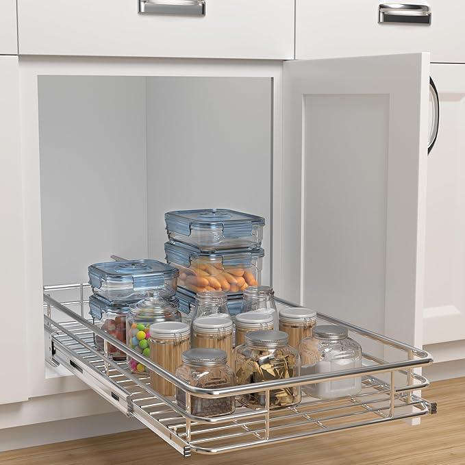 Pull Out Cabinet Organizer (16.4" W x 21" D), Put Out Shelves for Kitchen Cabinets, Roll Out Drawers Heavy-Duty Metal Sliding Shelf, Bottom Mount - ModernBath