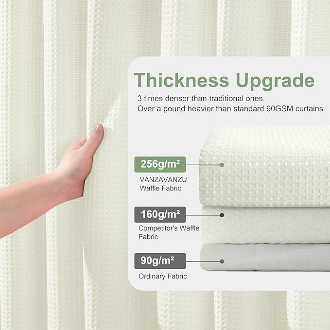 VANZAVANZU Luxury 3 in 1 Shower Curtain Set 3D Textured Waffle Weave Bathroom Curtain with Waterproof SGS Certified Fabric Liner & 12 Anti-Fall Stainless Steel Hooks, Machine Washable 72"x84" (Cream) - ModernBath