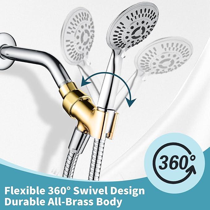 BRIGHT SHOWERS All Metal Handheld Shower Head Holder, Adjustable Shower Arm Mount with 360 Degree Rotatable Brass Ball Joint and Hose Connector, Universal Wall Hook Bracket, Chrome - ModernBath