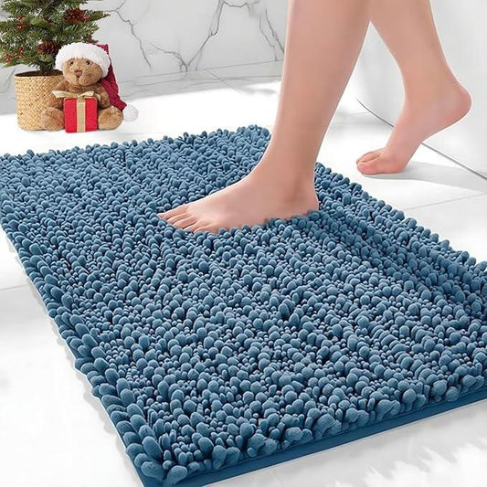 Ruggnovea Chenille Bathroom Rugs Non Slip Washable, Extra Thick Soft Absorbent Chenille Bath Mat, Non-Slip Barrier Backing, Quick Dry Machine Washable Bath Mats Tub, Shower,Floor/Sink,24x17,Blue - ModernBath