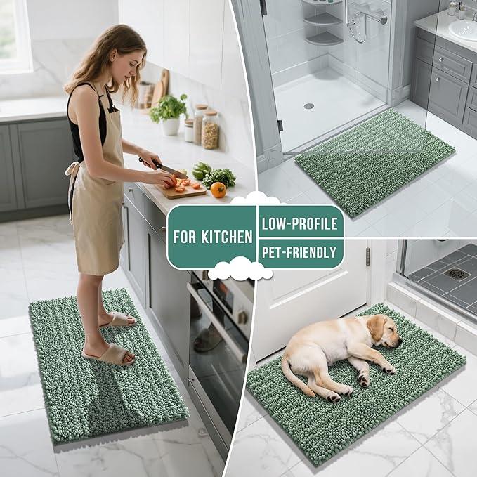Yimobra Bathroom Runner Rug 60x24 Inch - Extra Long Non Slip Chenille Bath Mat, Soft & Absorbent, Machine Washable Shaggy Hallway Carpet for Vanity Tub Shower, Green Home Decor Accessories - ModernBath
