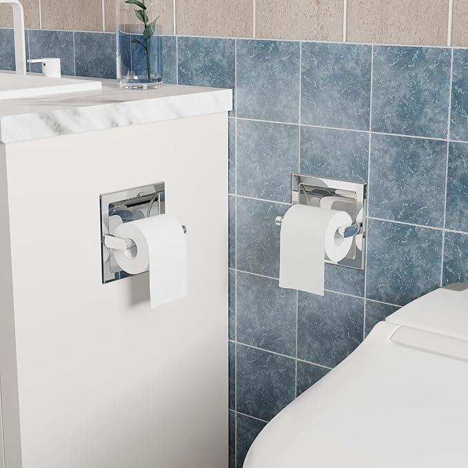 Toilet Paper Holder 2 Pack, Recessed Pivoting Toilet Paper Holder Wall Mount Stainless Steel for Large Rolls in Bathroom (Chrome) - ModernBath