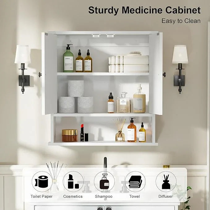 Bathroom Medicine Cabinet,2 Doors White Bathroom Wall Cabinet with Arched,Over Toilet Storage Cabinet for Laundry Room/Kitchen/Living Room,Surface Mount Medicine Cabinets 23x24 - ModernBath