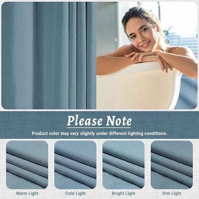WONICY No Hook Dusty Blue Shower Curtain and Liner, Linen-Look Polyester Textured Shower Curtain with Snap in Liner, Waterproof & Washable Bath Curtains for Bathroom, 71Wx74H - ModernBath