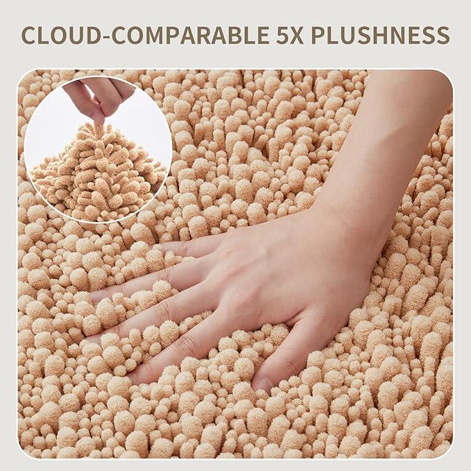 Ruggnovea Chenille Bathroom Rugs Non Slip Washable 70x24, Extra Thick Soft Absorbent Chenille Bath Mat, Non-Slip Barrier Backing, Quick Dry Machine Washable Bath Mats Tub, Shower,Floor/Sink,Beige - ModernBath