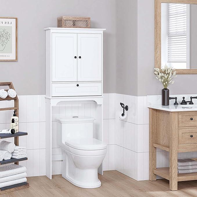Spirich Over The Toilet Storage Cabinet, Bathroom Above Toilet Storage Cabinet with Doors and Adjustable Shelves, White - ModernBath