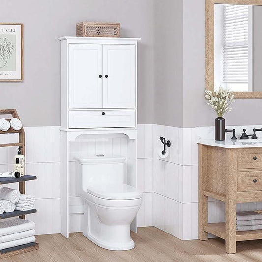 Spirich Over The Toilet Storage Cabinet, Bathroom Above Toilet Storage Cabinet with Doors and Adjustable Shelves, White - ModernBath