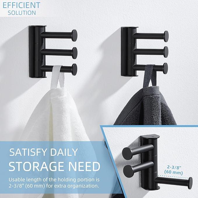 Angle Simple Swivel Towel Hook Matte Black 2 Pack, SUS 304 Stainless Steel Coat Robe Hook for Bathroom - ModernBath
