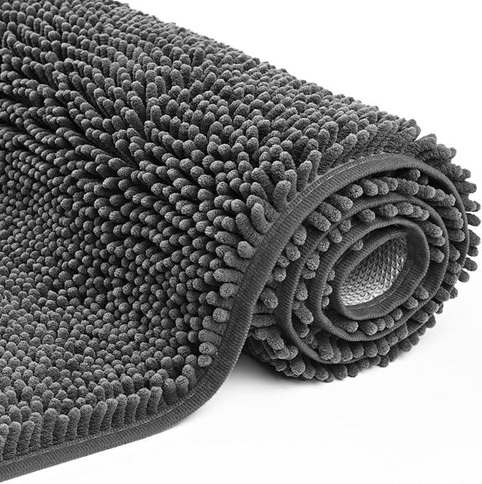 Cybstrax Bath Rug Mat,Extra-Soft Absorbent Chenille Bathroom Mats, 60" x 36" Non-Slip Rubber Backing, Large Washable Bath Mat for Bathroom Floor, Home Decor Accessories, Grey - ModernBath
