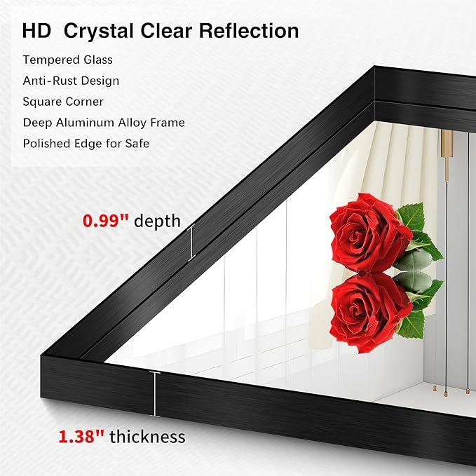 Black Bathroom Mirror, 36x55 Inch Rectangular Deep Frame Mirror, Large Wall Mounted Bathroom Vanity Mirror Over Sink for Bedroom,Restroom, Living Room, Hangs Vertically or Horizontally - ModernBath