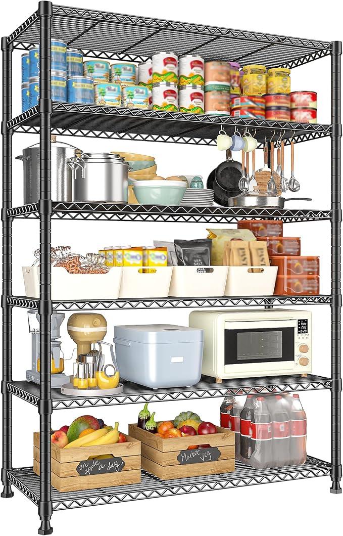 REIBII 75" H Metal Shelving 6 Tier Storage Shelf Adjustable Kitchen Shelf Wire Shelving Unit Detachable Storage Rack for Kitchen Laundry Living Room Commercial Heavy Duty Metal Shelf 75" X35" X14" - ModernBath