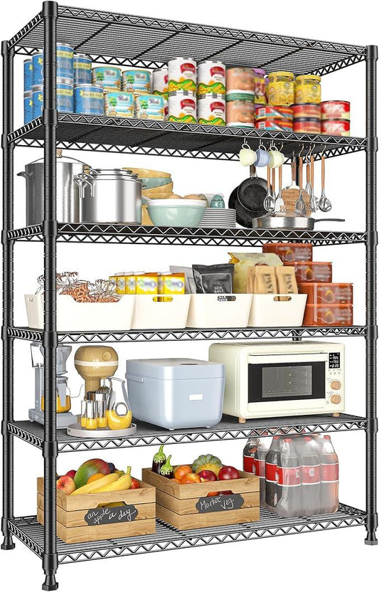 REIBII 75" H Metal Shelving 6 Tier Storage Shelf Adjustable Kitchen Shelf Wire Shelving Unit Detachable Storage Rack for Kitchen Laundry Living Room Commercial Heavy Duty Metal Shelf 75" X35" X14" - ModernBath