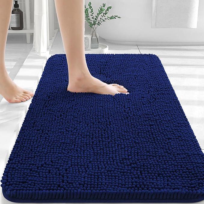 OLANLY Bathroom Rugs 35x24, Extra Soft Absorbent Chenille Bath Rugs, Rubber Backing Quick Dry, Machine Washable Bath Mats for Bathroom Floor, Tub and Shower, Home Decor Accessories, Navy - ModernBath