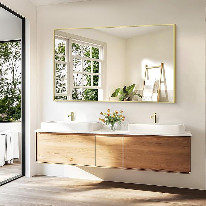 KOCUUY Large Gold Bathroom Mirror, 60x36 inch Rectangular Mirror for Bathroom Sink, Oversized Wall Mirror with Metal Gold Frame for Living Room, Farmhouse, Entryway, Hang Horizontal/Vertical - ModernBath