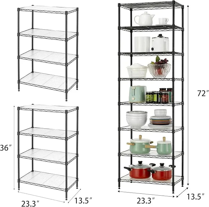 Finnhomy 8-Tier Wire Shelving Unit Adjustable Steel Wire Rack Shelving 8 Shelves Steel Storage Rack or Two 4-Tier Shelving Units with PE mat, Leveling Feet and Safety Device, NSF Certified, Black - ModernBath
