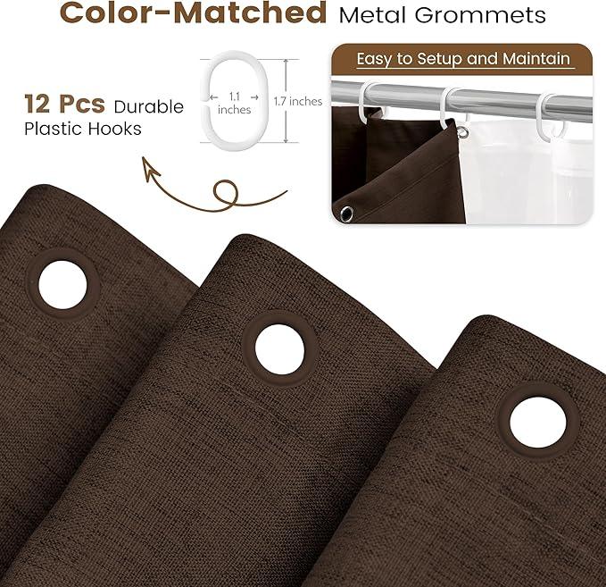 BTTN Brown 3 in 1 Shower Curtains with Clear Liner, Linen Textured Decorative Cloth Shower Curtain PEVA Liner Set with Plastic Hook, Modern Hotel Luxury Waterproof Shower Curtain for Bathroom, 72x72 - ModernBath