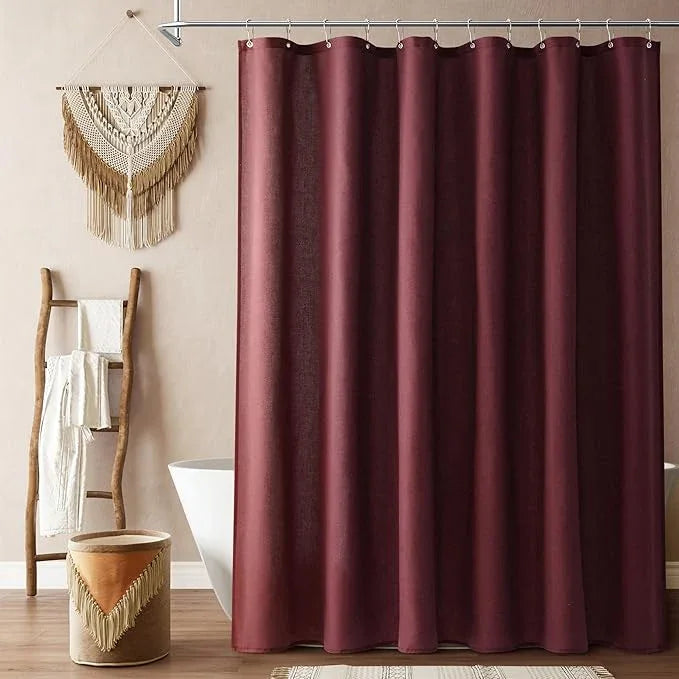 Naturoom Burgundy Linen Shower Curtain, Country Boho Farmhouse Bath Decor Shower Curtains Neutral Cloth Weighted Textured Fabric Bath Curtain Liner with Hooks, 72x84 - ModernBath