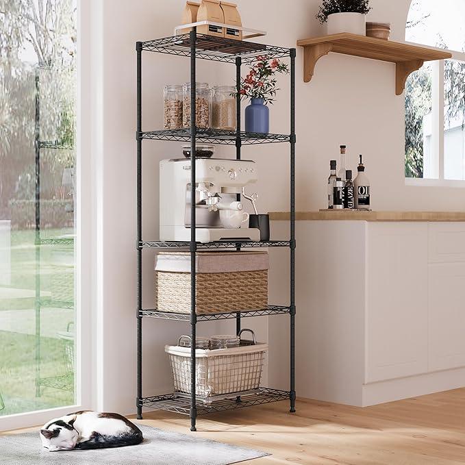 IZEUK 5-Tier Black Metal Storage Shelves, Adjustable Wire Shelving Unit for Kitchen, Bathroom, Pantry, Office, Garage, Organizer Wire Rack, 1250 lbs, 13.7" D x 23.6" W x 63" H - ModernBath