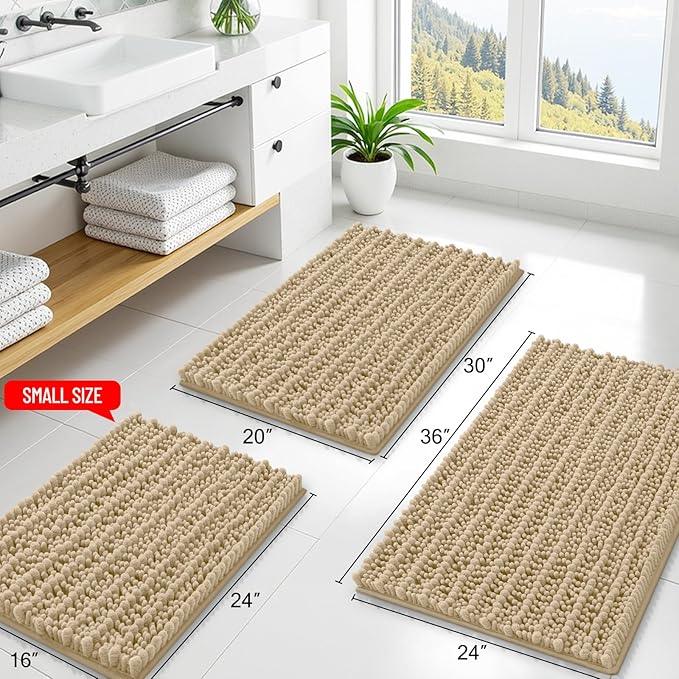 Smiry Bathroom Rugs Mat 70x24, Extra Soft Absorbent Chenille Bath Rugs, Non Slip Rubber Backing Machine Washable Quick Dry Bath Mats for Bathroom Floor, Tub, Shower, Home Decor Accessories, Beige - ModernBath