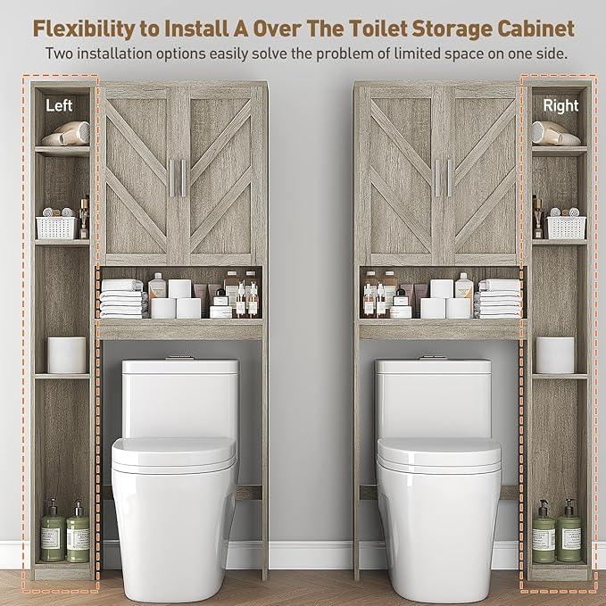 Over The Toilet Storage Cabinet with 7 Storage Shelves, Above Toilet Bathroom Organizer with Toilet Paper Holder Stand, Behind Toilet Cabinet, Space Saver for Restroom, Bathroom, Laundry, Grey - ModernBath