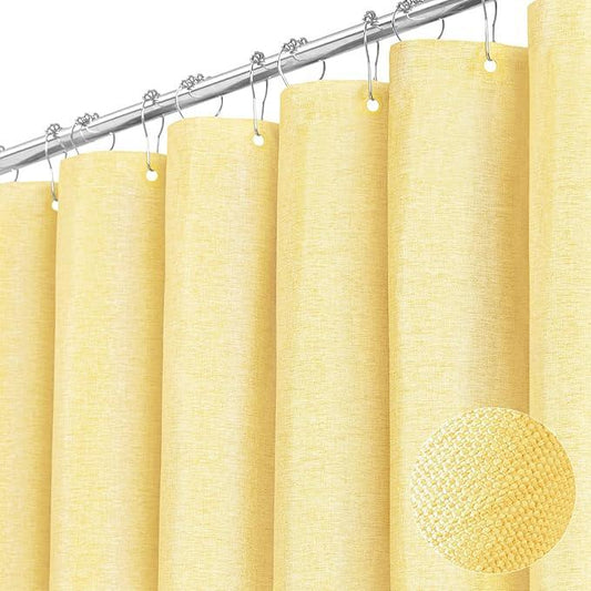 BTTN Fabric Shower Curtain, Linen Textured Heavy Duty Polyester Cloth Shower Curtain Set with Plastic Hooks, Yellow, 72" W x 78" L (Pack of 1) - ModernBath