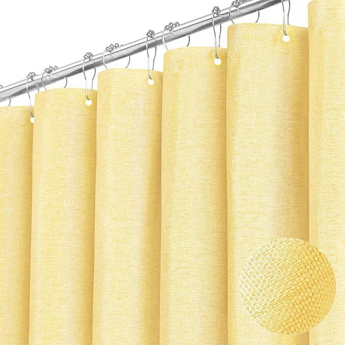 BTTN Fabric Shower Curtain, Linen Textured Heavy Duty Polyester Cloth Shower Curtain Set with Plastic Hooks, Yellow, 72" W x 96" L (Pack of 1) - ModernBath