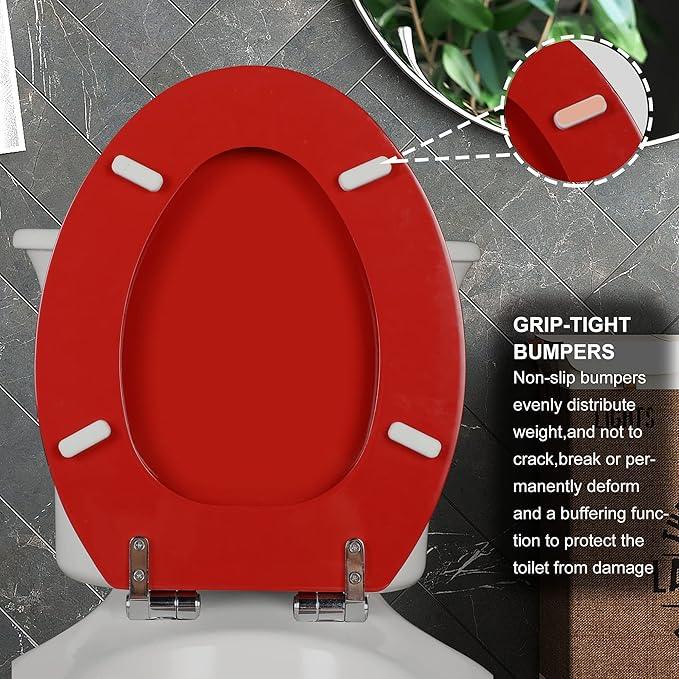Red Elongated Toilet Seat Natural Wood Toilet Seat with Zinc Alloy Hinges, Easy to Install also Easy to Clean, Scratch Resistant Toilet Seat by Angol Shiold (Elongated, Red) - ModernBath