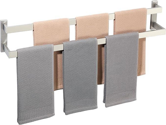 Alise 32 Inch Double Towel Bars for Bathroom Wall Mount,Brushed Nickel Towel Holder Double Towel Racks for Bathroom Lavatory,SUS304 Stainless Steel Square Towel Rail Towel Hanger for Walls - ModernBath