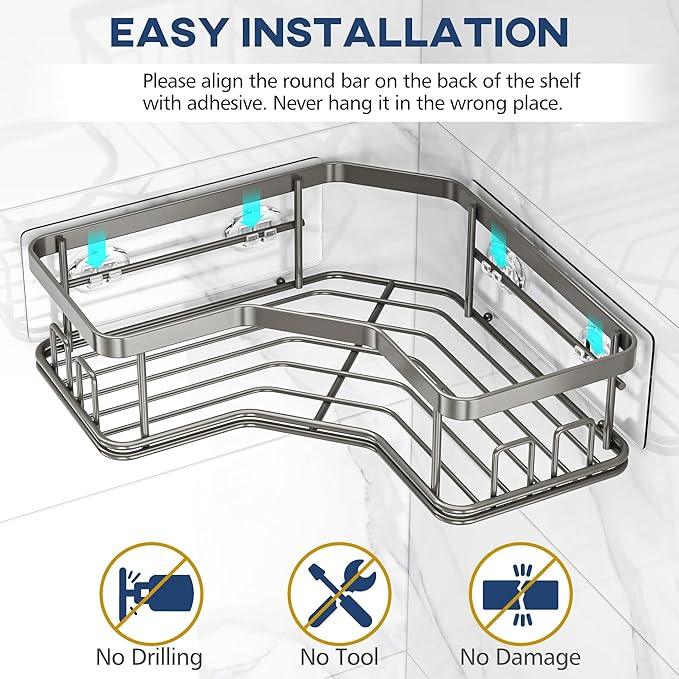 MAXIFFE 3 Pack Corner Shower Caddy with Soap Holder, Large Capacity Sturdy Easy Install No Drilling Stainless Steel Hold 40 LBS Shower Organizer Shelves Rack Storage for Family Renters Bathroom, Grey - ModernBath