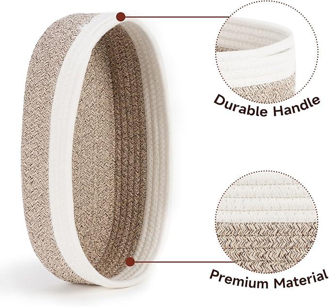 Temary 2PC Small Storage Bins Basket, 13x5.9x3.9 inch Woven Storage Basket with Handles for Storage Toilet Paper Rolls, Narrow Storage Baskets for Entryway, Closets, Shelves (Brown) - ModernBath