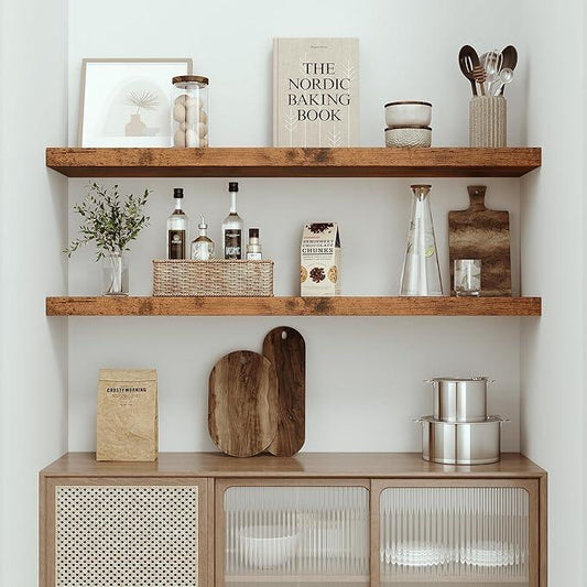 Vivelove Farmhouse Single Floating Shelves for Wall 48 in x 10.3in x 1.8in, Large Wall Long Shelves Heavy Duty 80 lbs for Bedroom, Living Room, Kitchen, Office, Rustic Shelf Book Home Decor, Brown - ModernBath