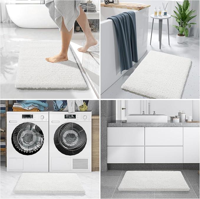 Yimobra Fluffy Plush Bath Rug, Super Shaggy Soft Comfortable Non Slip, Water Absorbent Microfiber Bath Mat, Dries Quickly, Machine Washable Thick Bathroom Rugs for Shower, 70"x 24", Off White - ModernBath