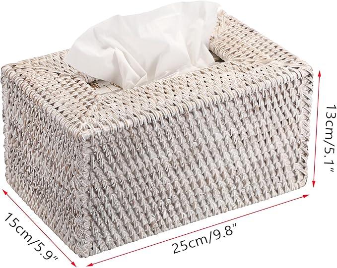 Sumnacon Tissue Box Cover Large Rectangle Tissue Box Rattan Tissue Box Holder,Wicker Decorative Tissue Holder for Bathroom Toilet Living Room Kitchen Office Table Desk,Whitewash - ModernBath