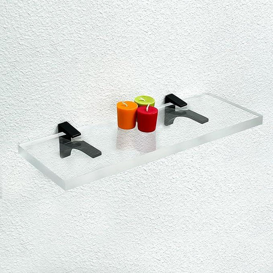 Clear Acrylic Shelf 6" W x 18" L, 3/4" Thick Floating Shelves for Wall, Bathroom, Bookshelf, Storage, Shower, Bedroom, Living Room, Office ‎Easy Installation with Screws and Black Finish Brackets - ModernBath