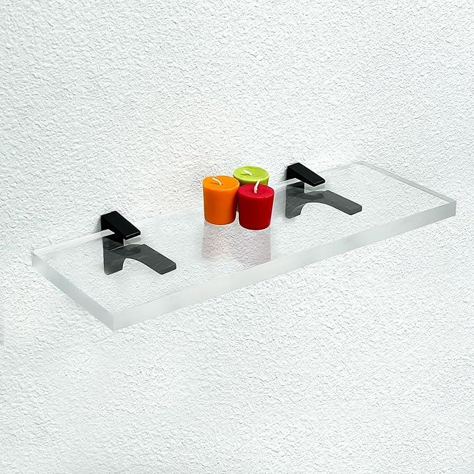 Clear Acrylic Shelves for Wall Storage, 6" W X 24" L, 3/4" Thick Wall Mounted Floating Shelves for Bedroom, Living Room, Bathroom, Kitchen -‎Easy Installation with Screws and Black Finish Brackets - ModernBath