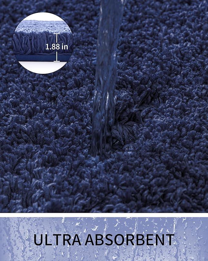 Ruggnovea Toilet Rugs U-Shaped Mat 24x22, Contour Bathroom Mat - Ultra Soft & Absorbent Microfiber, Quick-Dry, Machine Washable with High Density Foam Latex Non Slip Backing, Navy Blue - ModernBath