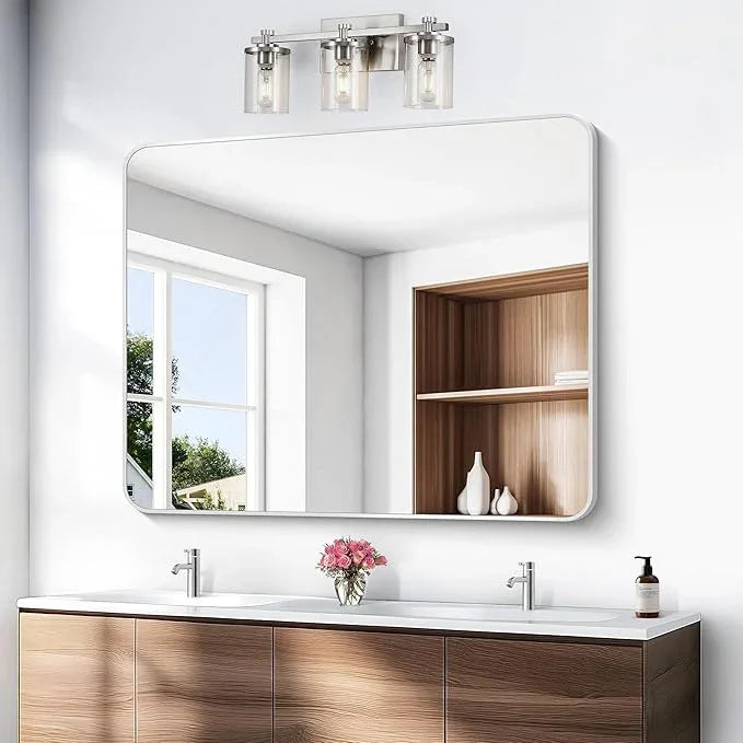 BONEWEI Silver Bathroom Mirror,40x48 inch Wall Mirror for Bathroom Wall Mounted,Rectangle Mirror for Bathroom Over Sink,Modern Frame Round Corner for Living Room,Bedroom Entryway,Horizontal/Vertical - ModernBath