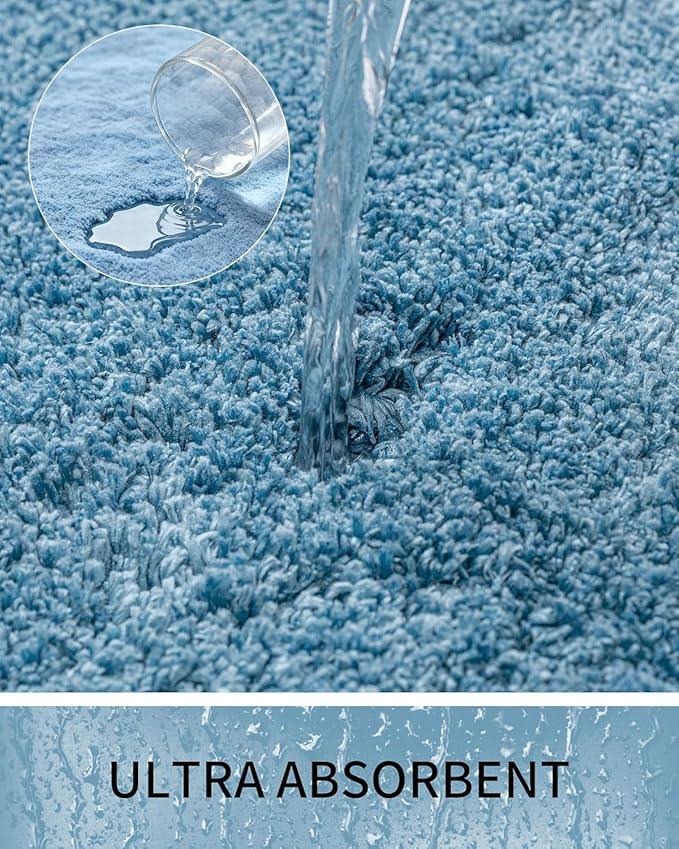 Ruggnovea Bathroom Rugs Non Slip Washable 32x20, Ultra Soft Thick Shaggy Absorbent Bath Mats, High Density Foam Latex Non Slip Backing Bath Rugs, Microfiber Bath Mats for Bathroom Floor&Sink,Blue - ModernBath