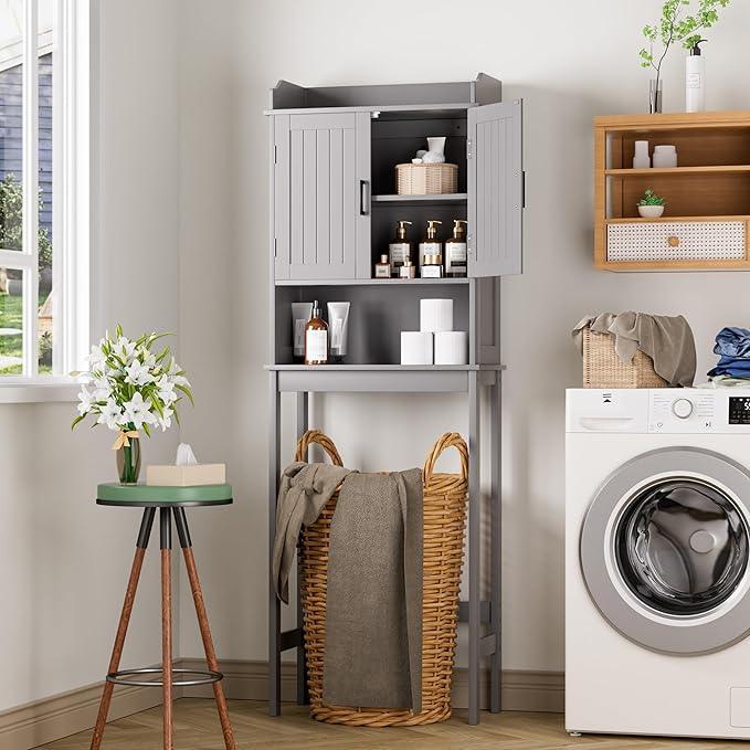 BlueWish Over The Toilet Cabinet, Bathroom Over Toilet Storage with Adjustable Shelves, Anti-toppling Design, Over Toilet Cabinet for Bathroom, Restroom, Laundry, Grey - ModernBath