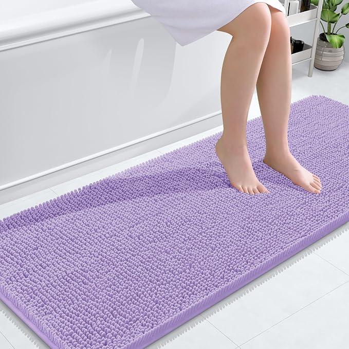OLANLY Bathroom Rugs 59x24, Extra Soft Absorbent Chenille Bath Rugs, Rubber Backing Quick Dry, Machine Washable Bath Mats for Bathroom Floor, Tub and Shower, Home Decor Accessories, Lavender - ModernBath