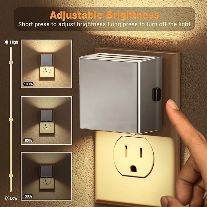 JandCase Night Light,Automatic Night Lights Plug into Wall,Dusk to Dawn,2 Pack Soft White 3000K Brightness Adjustable Nightlight for Kids Bedroom Bathroom Hallway Kitchen - ModernBath