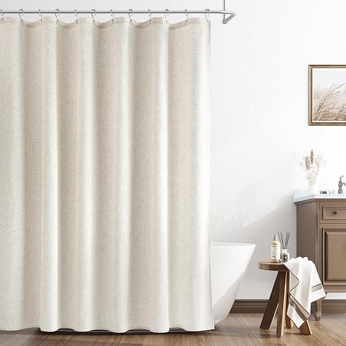 Naturoom 78 Inches Long Shower Curtain,Tall Country Boho Farmhouse Linen Shower Curtains for Bathroom Natural Cloth Weighted Fabric Bath Curtains Liner with Hooks, Beige/Cream, 72x78 - ModernBath