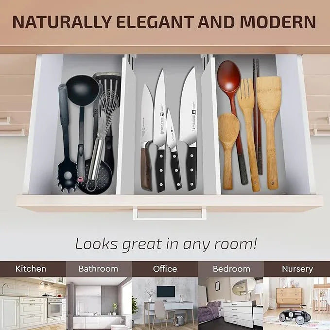 6 Pack Drawer Dividers 4 Inch High, 11”-17" Adjustable Bamboo Organizers Large Expandable Drawer Separators for Cloths, Dresser, Bedroom, Bathroom, Baby Drawer, Office & Kitchen Utensils (White) - ModernBath
