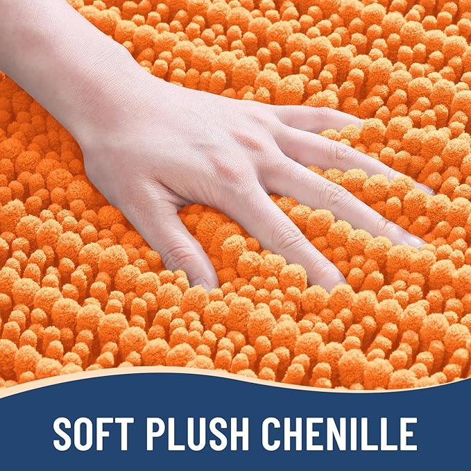 Arotive Luxury Chenille Bathroom Rug Mat, Extra Soft Thick Absorbent Shaggy Bath Rugs, Non-Slip Machine Wash Dry, Plush Bath Mats for Bathroom, Shower and Tub, 40x24, Orange - ModernBath