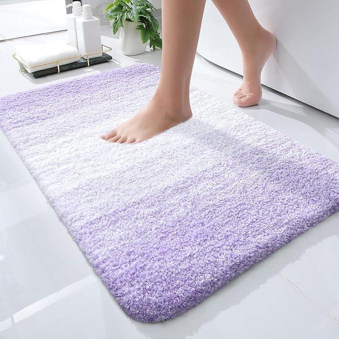 OLANLY Bathroom Rugs Mat 24x16, Extra Soft Absorbent Microfiber Bath Rugs, Rubber Backing, Quick Dry, Machine Washable Bath Mat for Bathroom Floor, Tub and Shower, Home Decor Accessories, Light Purple - ModernBath