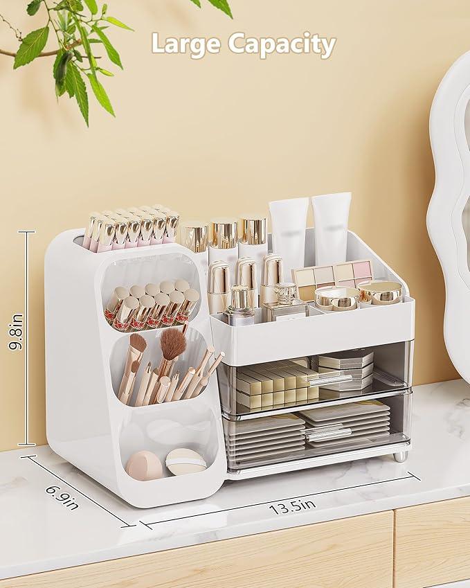 Anylady Makeup Organizer with Drawers, Skincare Organizer (Large Size Thick), Storage Box Cosmetic Display Cases, Make up Organizers for Vanity, Dresser, Desk, Kitchen, Countertop (White) - ModernBath