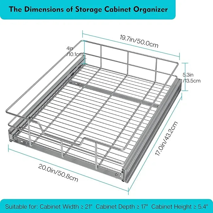 Pull Out Cabinet Organizer 20" W X 17" D, Slide Out Drawers For Kitchen Cabinets, Pull Out Drawers For Cabinets Capacity Heavy Duty Caddy, Cabinet Pull Out Shelves Chrome-Plated, Bathroom Pantry - ModernBath