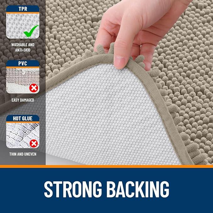 OLANLY Bathroom Rugs 24x16, Extra Soft Absorbent Chenille Bath Rugs, Rubber Backing Quick Dry, Machine Washable Bath Mats for Bathroom Floor, Tub and Shower, Home Decor Accessories, Warm Taupe - ModernBath